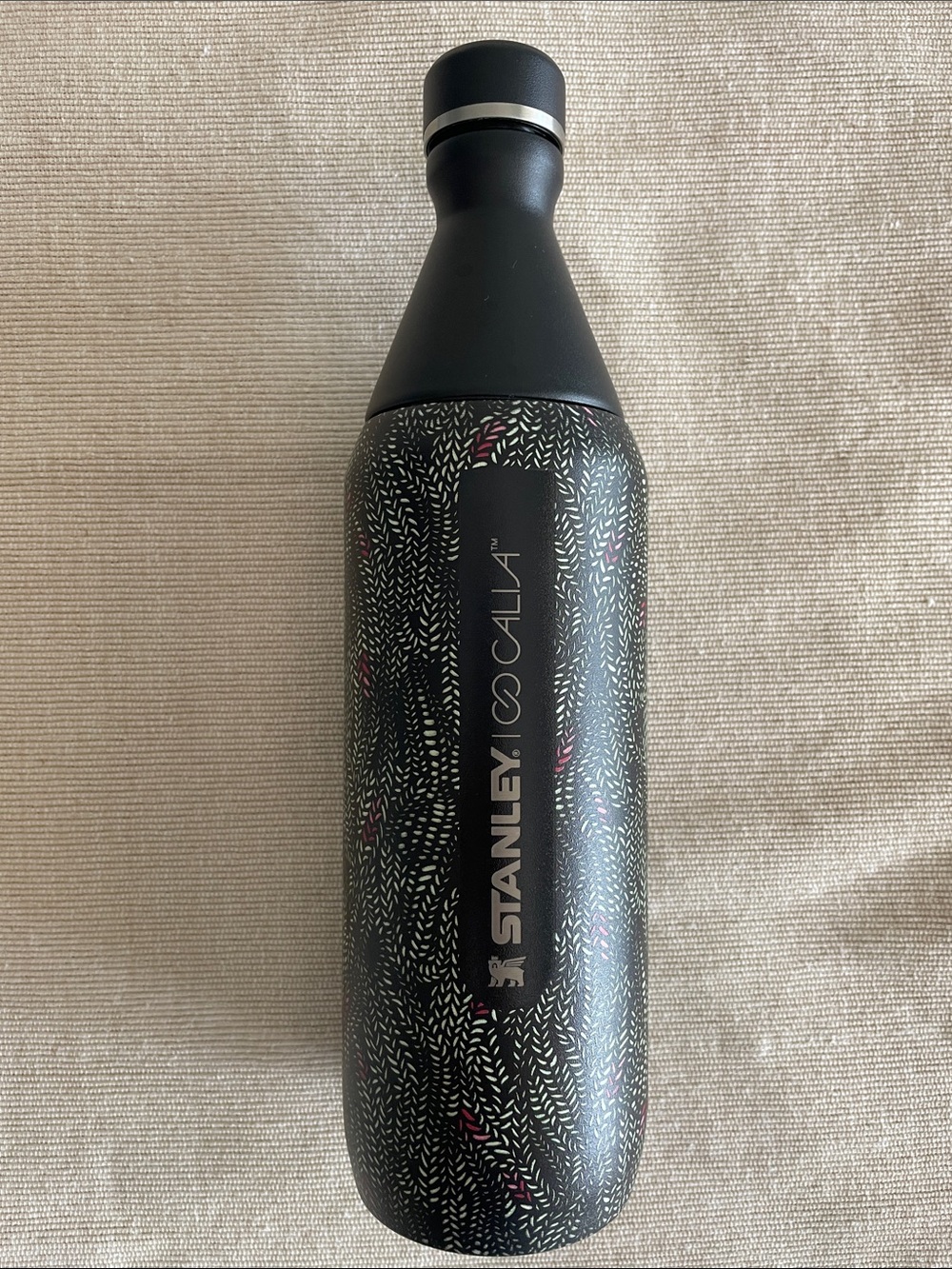 Stanley Black Insulated Bottle with White & Pink Accents
